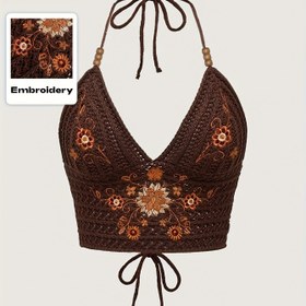Resim Kadınlar İçin Şık Çiçekli Camisole Üst - Ayarlanabilir Bağcıklı İnce Askılar, Yarı Şeffaf Kahverengi Turuncu & Beyaz Çiçek Desenli, İlkbahar Yaz Sonbahar için Hafif Makinede Yıkanabilir, Mevsimlik Moda, Kadınca Şık, Nefes Alabilen Kumaş 