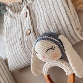 Resim Amigurumi 4 Parça Çizgili Tavşan Deluxe Bebek Seti - Tulum (0-3 ay) 