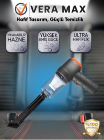 Resim veramax Filtreli Araç Ve El Süpürgesi Fonksiyonel Kablosuz Taşınabilir Typ-C Sarjlı Mini Portatif Vakumlu 