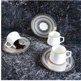Resim Evaliza Crown Platin 6 Kişilik Porselen Kahve Fincan Takımı (80 ml 44199) Renkli 