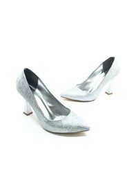 Resim Seribo Desen Detaylı Stiletto Kadın Topuklu Ayakkabı GÜMÜŞ 