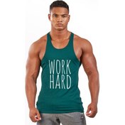 Resim Work Hard Fitness Gym Tank Top Sporcu Atleti Yeşil 