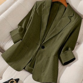 Resim Kadınlar için Şık Yeşil Dokulu Blazer - Tek Düğmeli Yaka Ceket Uzun Kollu, Makinede Yıkanabilir, İlkbahar ve Yaz Ofis veya Günlük Kıyafetler İçin Mükemmel, Orta Doğu Tarzı | Aksesuar 