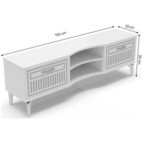 Resim Tv Sehpası Tv Ünitesi Vera Beyaz Çizgili 5053 Beyaz 