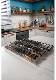 Resim 36'lı Şeffaf Pleksi Standlı Cam Baharatlık Seti Siyah Kapak Ve Etiketli Baharatlık Mh02syh36 Siyah - Şeffaf 