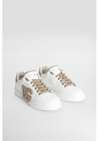 Resim Kadın Taş İşlemeli Aplike Logolu Deri Sneakers - Beyaz/vizon Scritte 