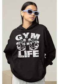 Resim Sevbano Gym Is My Life Baskılı Unisex Oversize Bodybuilding Fitness Sporc Siyah 