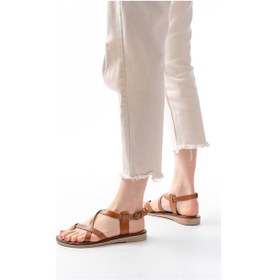 Resim 205-08 Taba Ortopedik Hakiki Deri Kadın Sandalet Bej 