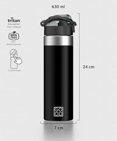 Resim Renga Saga Metal Aksesuarlı 630 ml Tritan Matara 912092 Good Siyah 