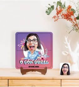 Resim Bk Gift Kişiye Özel O Çok Güzel Karikatürlü Ahşap Standlı Puzzle Çerçeve-1 