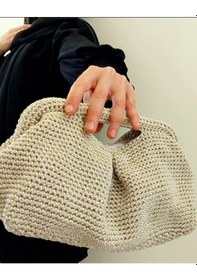 Resim Kemzey Handmade Parlak Tutmalı El Çantaları , El Yapımı Işıltılı Clutch, Örgü El Çantası Bej - Bej 