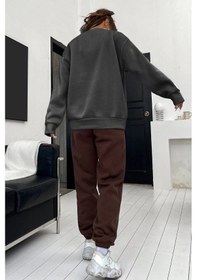 Resim 1898 Brooklyn Eşofman Takımı Sweatshirt Jogger - Siyah Kahve Baskılı Oversize Şardonlu Bisiklet Yak Siyah Kahverengi 
