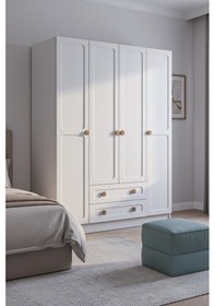 Resim Bohem 4 Kapak 2 Çekmece Gardırop Mdf Kapak Beyaz 