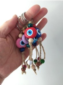 Resim Nazar Boncuk Anahtarlık 10 Adet Kötü Göz Kovucu Nazar Hand Made Hasır Renkli Boncuklu Nazarlı Anahtarlık Çok Renkli 