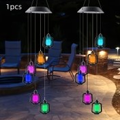 Resim 1 adet Güneş Enerjili RGB LED Rüzgar Çanı Işıklı Asma Feneri - Dış Mekan Bahçe, Veranda ve Villalar için Renk Değiştiren Asılı Lamba, 600mAh Pil ile Enerji Tasarruflu Plastik Tasarım, Tatil Peyzaj Aydınlatması İçin Mükemmel 