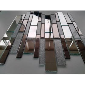 Resim MozaiKristaL Mutfak Tezgah Arası ve Iç Dekorasyon Için, Renksiz Ayna - Gümüş Sim - Gümüş Krom - Mix. Kristal Cam Mozaik ( 1 Koli = 11 File Karo = 1 m2 Fiyatıdır ) 