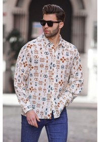 Resim Madmext Kahverengi Desenli Uzun Kollu Oversize Erkek Gömlek 6731 Kahverengi 