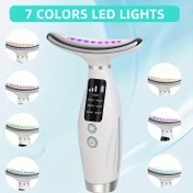 Resim Yeni ev çok fonksiyonlu yedi renkli boyun güzellik cihazı, boynu ve yüz için çift kullanımlı, yüz masaj cihazı, titreşimli masaj cihazı, pratik USB şarj edilebilir güzellik cihazı 