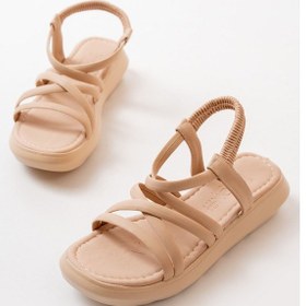 Resim 841-841 Nut Lastikli Günlük Kadın Sandalet Altın - Taba 