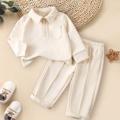 Resim Kızlar İçin Sonbahar ve Kış Modası Fermuarlı Cep Uzun Kollu Kayısı Rengi Kapüşonlu Sweatshirt + Esnek Bel Kayısı Renk Pantolon Günlük İki Parça Takım, Dış Mekan İçin Mükemmel 