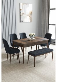 Resim Jusie Barok Desen 80x132 Açılabilir Yemek Odası Takımı 6 Adet Sandalye Antrasit 