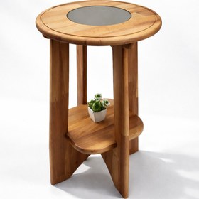 Resim DİNGODAWOODENWORK Demonte Kayın Masif Fiskos Sehpa – Füme Aynalı Alt Raflı 