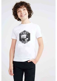 Resim Tshirthane Yumruk Fight Clup Baskılı Unisex Çocuk Beyaz T-Shirt 