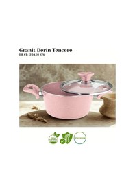 Resim 20 Cm Granit Derin Tencere Cam Kapak - Pembe Pembe 