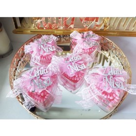 Resim Şeffaf Kalp Kutu Tesbihli Bebek Mevlid Hediyesi 30 Adet 