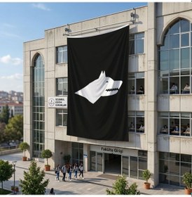Resim Siyah Beyaz Göktürk Bayrağı 140gr Premium Raşel Kumaş 6x9 Metre Diğer 