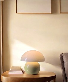 Resim Modern Abajur Krem Mushroom Masa Lambası Metal Şapka Metal Gövde Krem 