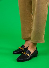 Resim Nemesis Shoes Deri Kadın Loafer Ayakkabı Zincir Detaylı Siyah Deri 