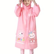 Resim Kız ve Erkek Çocuk Yağmurluğu - Çizgi Film Tavşan ve Kalp Desenli, Yeniden Kullanılabilir Su Geçirmez Kapüşonlu Ceket, Katlanabilir Tüm Sezon Dış Giyim Yağmurluğu 