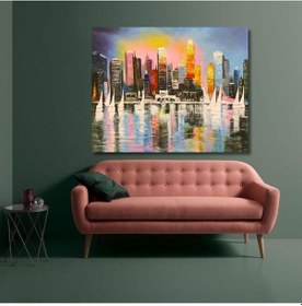 Resim Şehir Soyut El Yapımı Yağlı Boya Tablo 90x75cm 