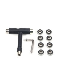 Resim Moveevo Siyah T-kalpana + 8 Adet Rolman, Kaykay Torna, Tamir Ve Montaj Aracı - 3 Farklı Boyut, Cep Boyutu, Hızlı Ve Pürüzsüz Sürüş İçin Uygun 