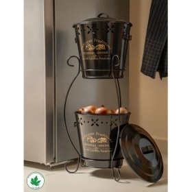 Resim Lin Metal Iki Katlı Konik Metal Patates Soğan Kovası, Saklama Kabı, Organizer, Sebzelik (Delicious Traditions Baskılı) LN1019 