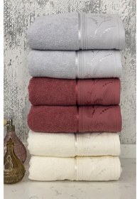 Resim Ditsy El-yüz Havlusu 6 Adet-krem-mürdüm-gri Çok Renkli 