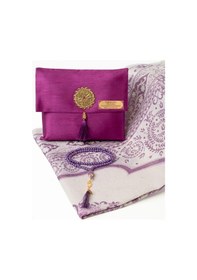 Resim Seccade + Tesbih Seti Şantuk Kese, Mor Lacivert 110 x 64 