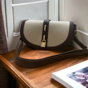 Resim HR Leather Shop Kadın Keten Deri Detayli Kilit Aksesuarlı Tasarım Çapraz Çanta 