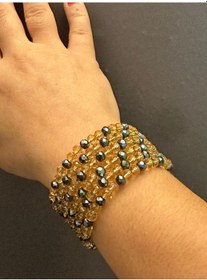 Resim Kristal Cam Taşlı Tasarım Dolama Kadın Bileklik Sarı 
