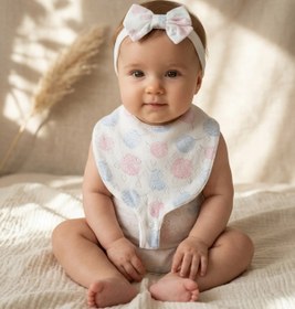 Resim Babydonat Aura Pastel Pointelle 3'lü Bebek Seti - %100 Pamuklu Nefes Alan Örme Kumaş, Bandana Önlük, Çıtçıtlı 