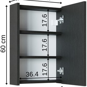 Resim ROOMART Banos Banyo Kulpsuz Tek Kapaklı Ahşap Siyah 40 Cm Aynalı Banyo Üst Dolabı 