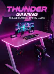 Resim Karr Gaming Thunder 25mm RGB Aydınlatmalı Oyuncu Masası | Pembe Karbon Fiber Kaplama 