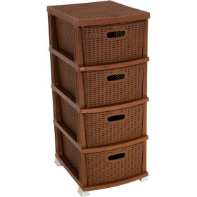 Resim Sağlam Plastik Rattan Komidin (4 Çekmeceli Sebzelik) Kahverengi 