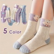 Resim 5 Renk/ 3 Çift Rastgele Kız Çocuk Tavşan Çorapları | Kurdele ve Dantelli Sevimli Karakterli Çizgi Film Çoraplar | Yumuşak Esnek Kumaş | Tüm Mevsimler İçin Kullanım | Sonbahar/Kış Sıcak Çocuk Çorapları 