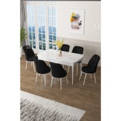 Resim Canisa Concept Zen Serisi Mdf Açılabilir Mutfak Masası Takımı ,beyaz Mermer Desen Masa + 6 Adet Sandalye 