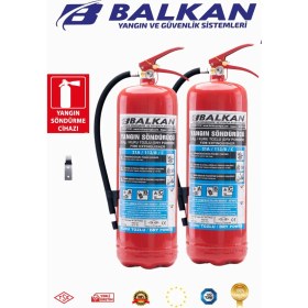 Resim BALKAN YANGIN VE GÜVENLİK SİSTEMLERİ 6 kg Ruhsata Uygun 4 Yıl Tozlu Yangın Tüpü 2 Adet (Levha-Askı) 