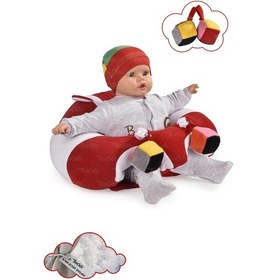 Resim Oyuncaklı Bebek Oturma Destek Minderi - Devrilmez Bebek Koltuğu - Büyük Bebek Oturağı Kırmızı Beyaz 
