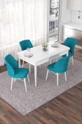 Resim Canisa Nef Serisi 70x114 Açılabilir Mdf Beyaz Mutfak Masası Takımı Ve 4 Turkuaz Sandalye 