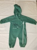 Resim Erkek Bebek Kapüşonlu Ayı Baskılı Tulum Koyu Yeşil 